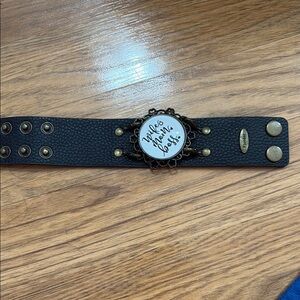 Black Leather Bracelet with Metal Accents